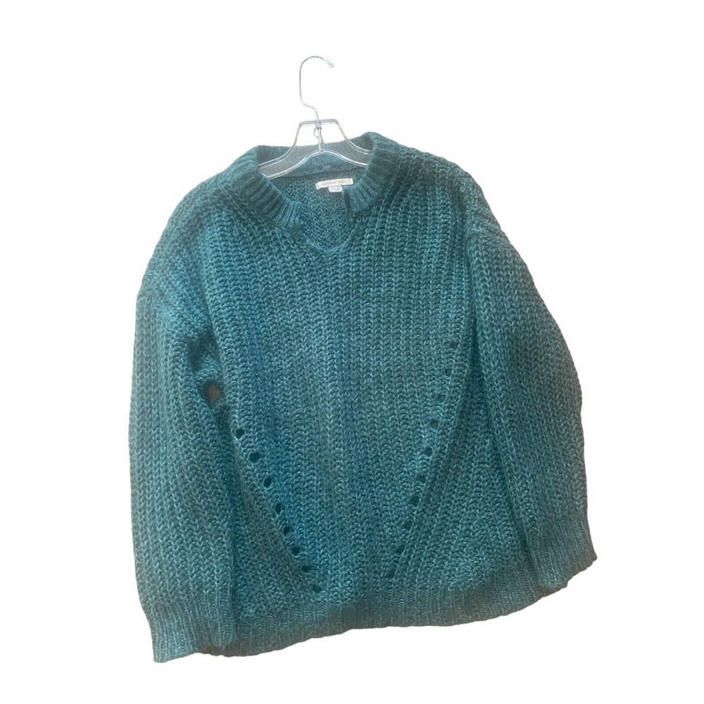 American Eagle Dark Forrest Emerald Green Slouchy Open Neck Sweater Size XS
